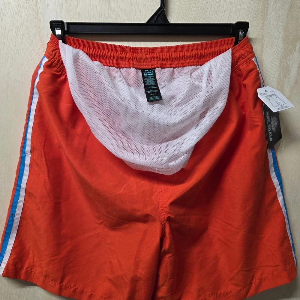 Hot Coals‎ Mens Orange Swim Trunks Quick Dry UPF 50+ Side Stripe Mesh Lining M